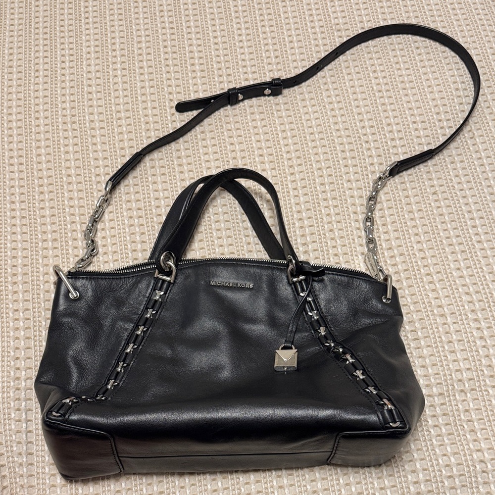 Michael Kors Genuine Black Leather Chain Shoulder Bag